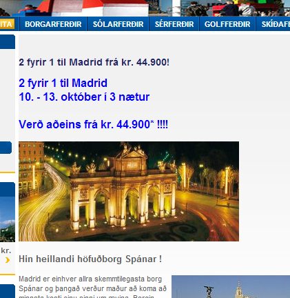 Skjáskot af vef Heimsferða kl.8 þann 21. október.