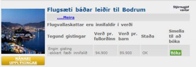Undir tvö hundruð þúsund beint til Bodrum og eftir það hægt að velja úr tugum hótela og gististaða.