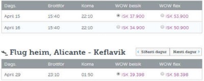 Tveggja vikna túr til Alicante með Wow Air um páskana kostar um 90 þúsund krónur með bókunargjaldi og farangri með.