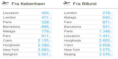 Ýmis fín flugtilboð og pakkaferðir eru í boði frá Billund og Kaupmannahöfn