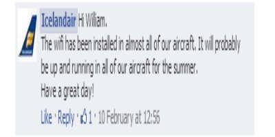 Icelandair segir líklegt að netaðgengi verði komið á í öllum vélum eigi síðar en í sumar. Skjáskot af fésbókarvef Icelandair