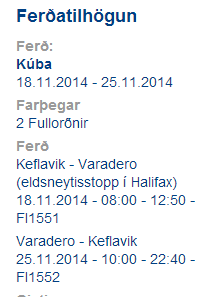 Flug til Kúbu með stoppi í Kanada telst allt í einu vera BEINT flug samkvæmt Vita ferðum