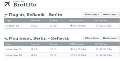 Aftur í gamla farið. Hin gamla lamaða flugleitarvél Wow Air aftur í boði hjá flugfélaginu. skjáskot