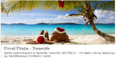 Auglýsing Úrval Útsýn sem hvetur fólk til Tenerife til jólagjafakaupa.