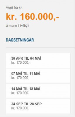 Hvort kostar ferðin 160 eða 170 þúsund? Skjáskot