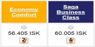 Ákaflega lítill munur á sardínupakkanum annars  vegar og svo Saga Class. Skjáskot