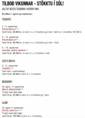 Tilboð vikunnar hjá Úrval Útsýn. Sum þeirra skringileg í meira lagi. Skjáskot