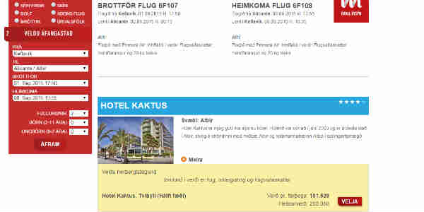 Flug og gisting á Kaktus í Albir næstu ferð á eftir „tilboðsferðinni.“ Mun lægra verð. Skjáskot