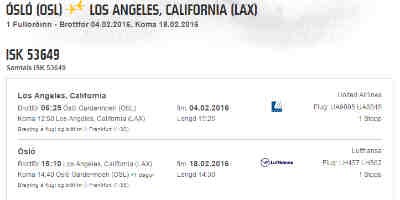 Frá Osló til L.A. í febrúar fyrir 53.649 krónur fram og aftur.