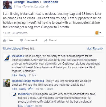 Enginn vilji virðist vera hjá Icelandair til að bæta þjónusta sína við viðskiptavini. Skjáskot