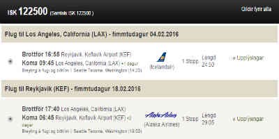 En líka hægt að fljúga sem beinast héðan og greiða 122.500 krónur fram og aftur.