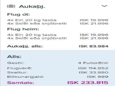 Aukaþjónusta kostar drjúgan skilding. Skjáskot