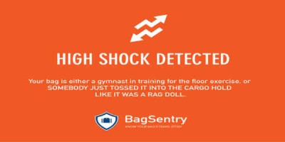 Taskan þín fékk slæma meðferð í flugi samkvæmt þessari aðvörun Bagsentry. Skjáskot