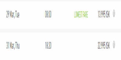 Fargjöld niður undir fjórtán þúsund fást hjá Primera þegar þetta er skrifað. Skjáskot