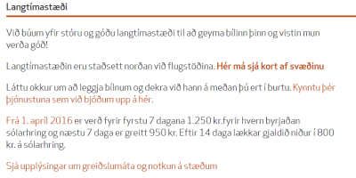 Dýr er dvölin fyrir bíltíkina og ekki er nein gæsla innifalin. Skjáskot